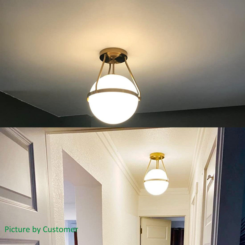 Modern Globe Semi Flush Mount Ceiling Light Sputnik Chandeliers, Brass, 1-Light