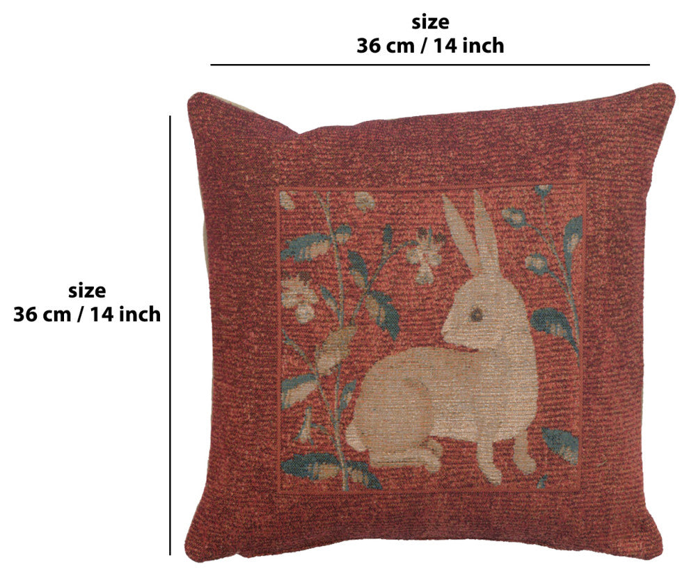 Sitting Rabbit in Red European Cushion Cover