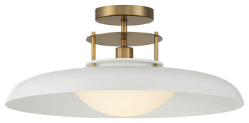 Savoy House Gavin 1-Light Semi-Flush Mount, White with Warm Brass Accents