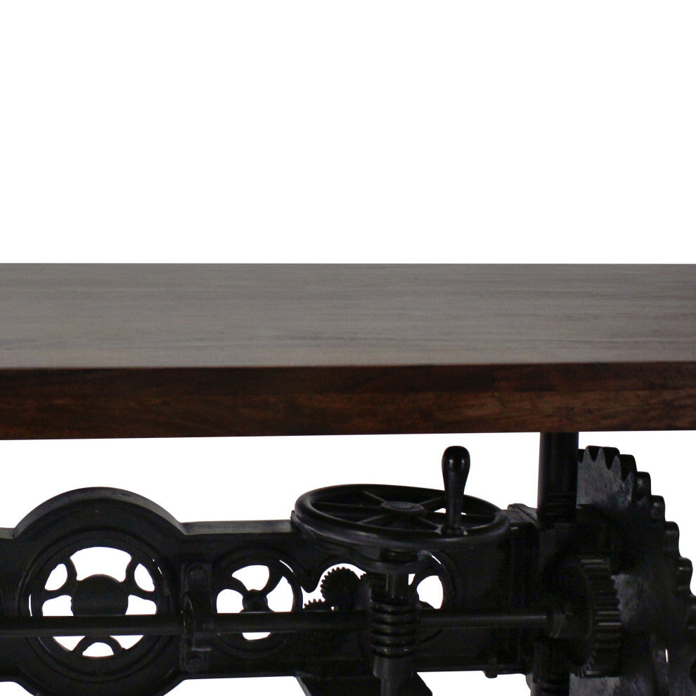 Steampunk Adjustable Dining Table - Iron Crank Base - Walnut Top