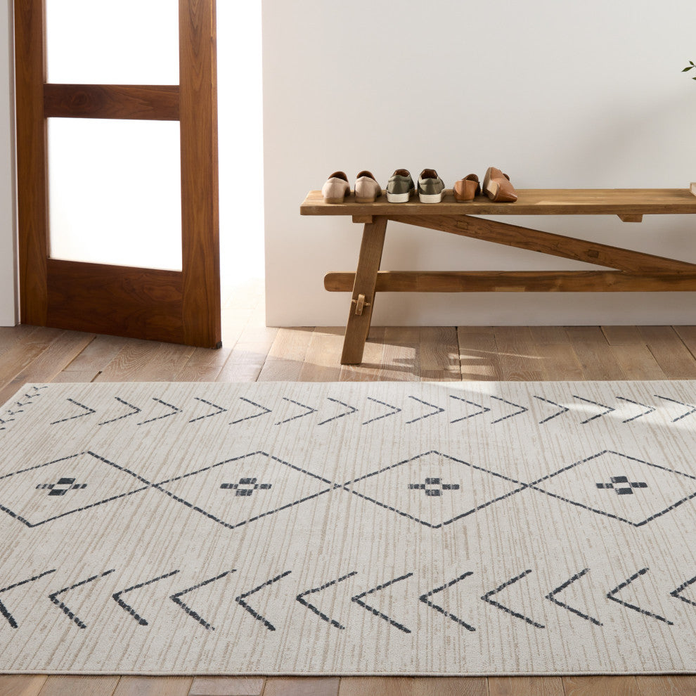 Machine Washable Vibe by Jaipur Living Taos Tribal Cream/ Dark Slate Area Rug, 9