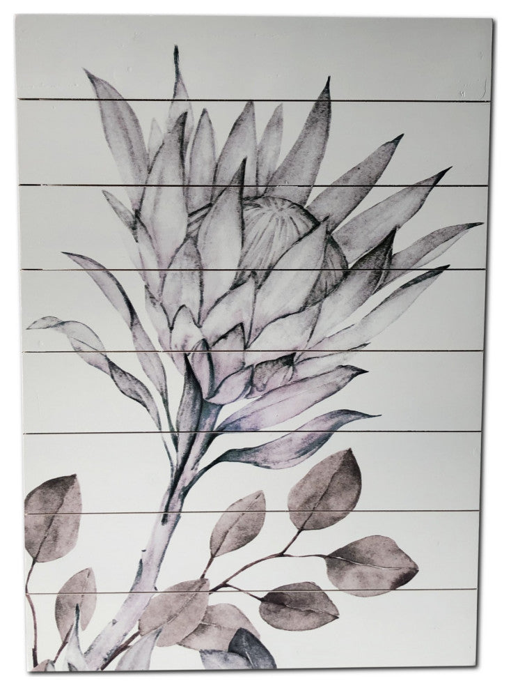 Muted Brown Protea Print Wood Plank Wall Art