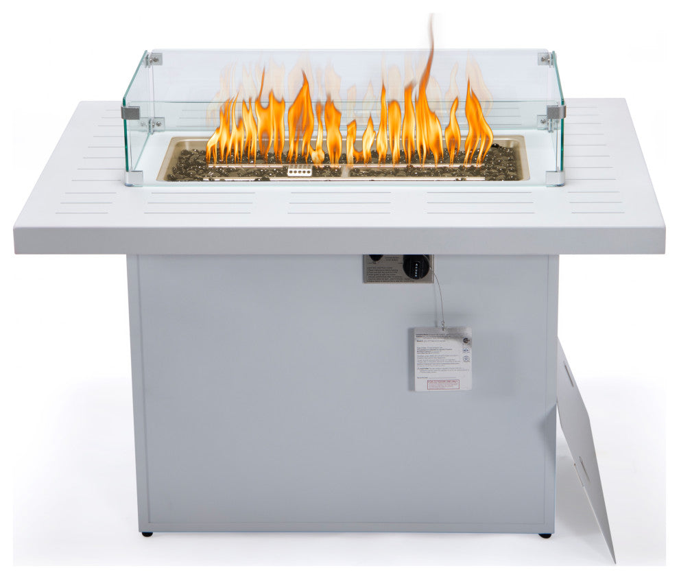 LeisureMod Chelsea Patio Aluminum Propane 44" Fire Pit Table, White
