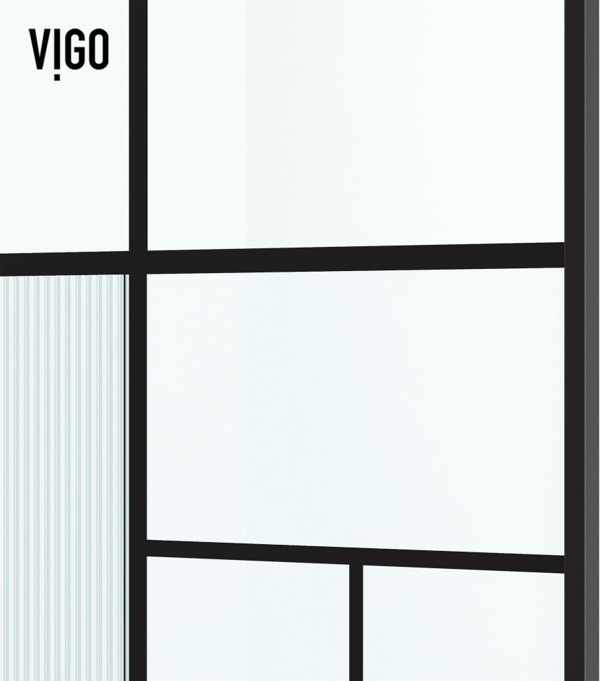 VIGO Meridian 34" W x 74" H Framed Shower Screen, Matte Black With Mixed Glass