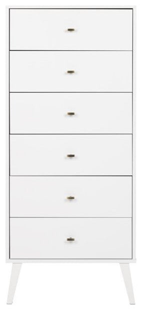 Prepac Milo Mid Century Modern Tall 6 Drawer Chest in White