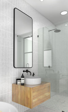 22" W X 48" H Radius Corner Stainless Steel Framed Mirror, Black