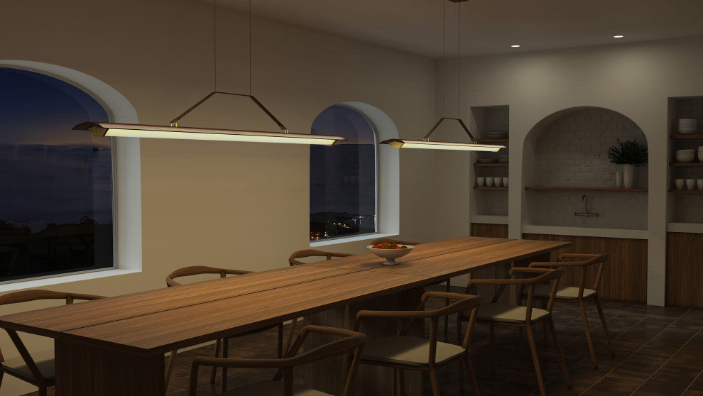 Penna 64 LED Pendant, Bright White, Brushed Brass/Dark Stained Walnut, 227v