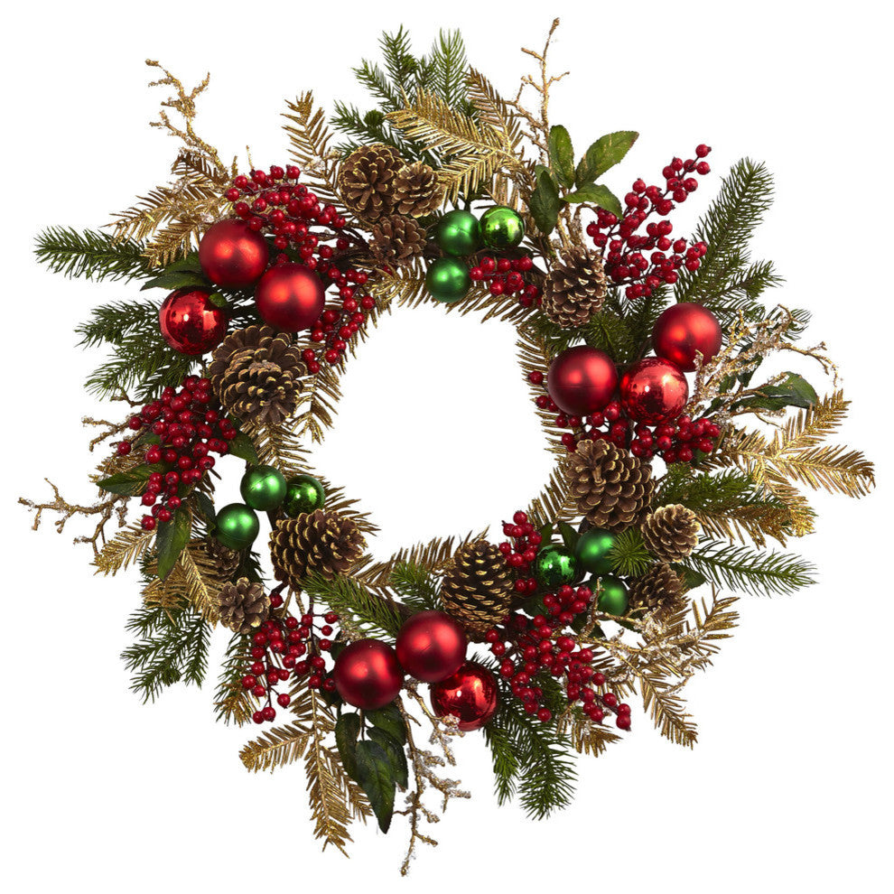 24" Ornament, Pine and Pine Cone Wreath