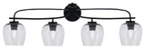 Cavella 4 Light Bath Bar, Matte Black Finish, 6" Smoke Bubble Glass