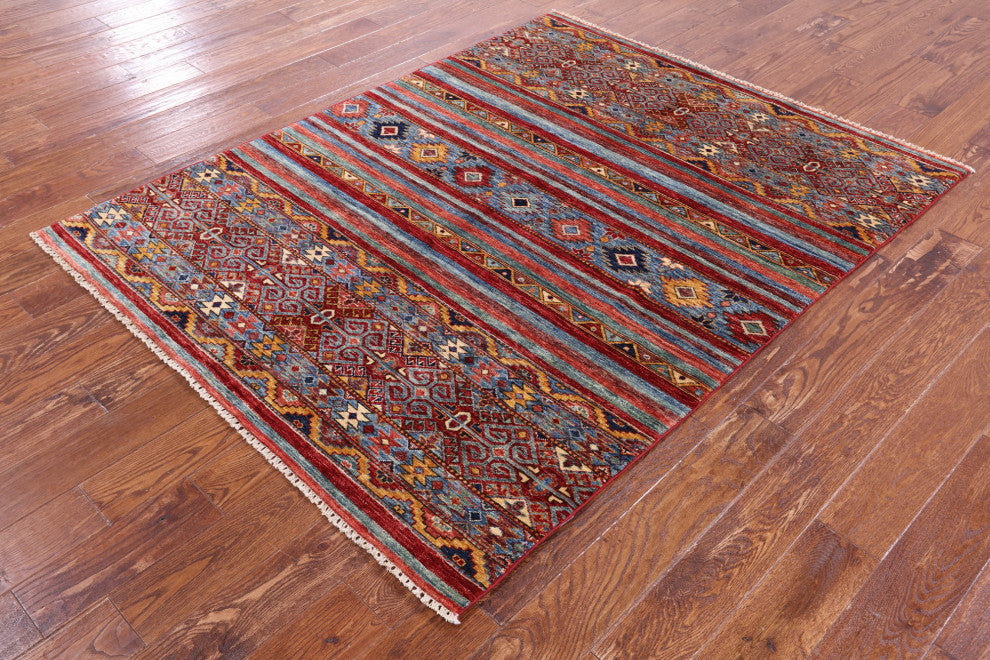 Hand Knotted Khorjin Super Kazak Wool Rug 5' 0" X 6' 5" Q10768