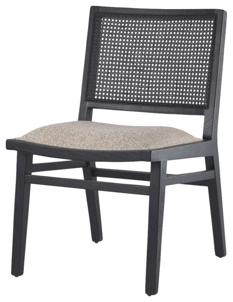 Wynn Beige Fabric With Cane Back And Black Wood Frame Dining Chair (Set of 2)