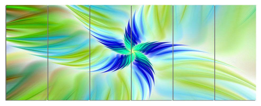 Huge Rotating Green Flower, Floral Canvas Art Print, 70"x28", 6 Panels