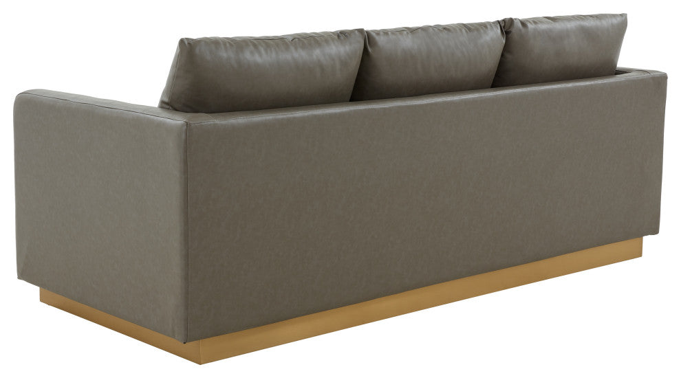 LeisureMod Nervo Modern Leather Sofa With Gold Base, Gray