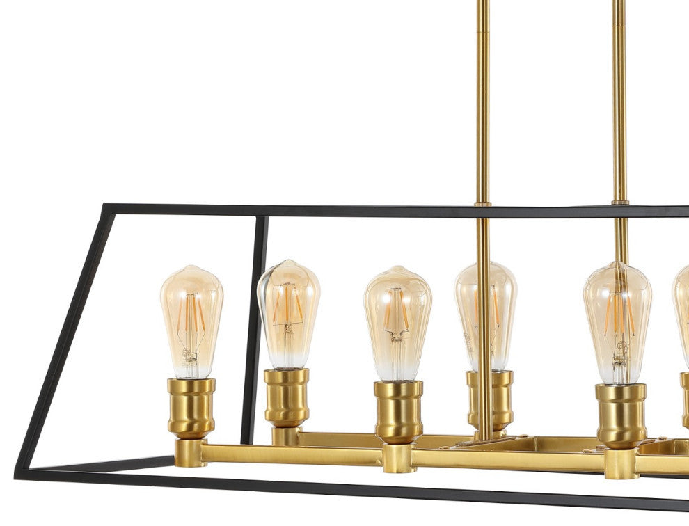 Lloyd 4-Light Industrial Iron LED Pendant, Black/Brass Gold, Width: 35"