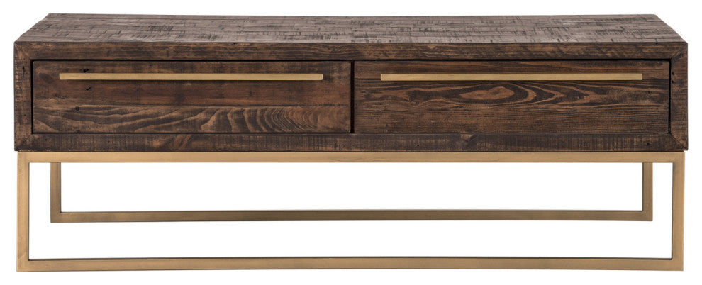 47" Dark Brown And Gold Metal Coffee Table With Drawer