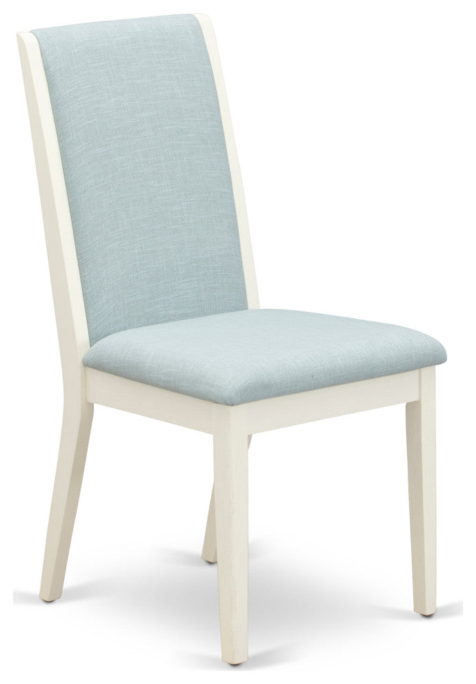 Parsons Dining Chairs, Baby Blue Seat, Linen White Rubber Wood Legs Set Of 2