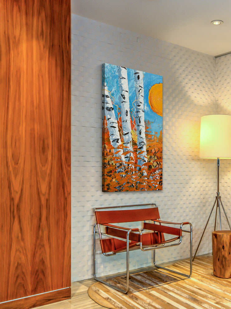 "Birch Bend Autumn" Painting Print on Wrapped Canvas, 22.5"x45"