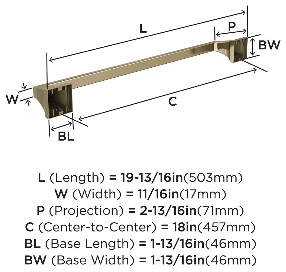 Amerock Mulholland Traditional Towel Bar, Golden Champagne, 18" Center-to-Center