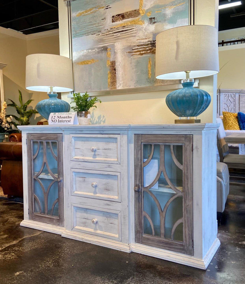 2-Door/3-Drawer Buffet White With Gray Doors