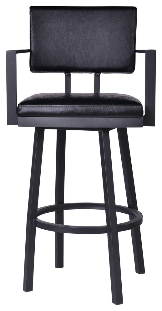 Balboa Stool, Black Powder Coated Finish/Black Faux Leather, Counter Height