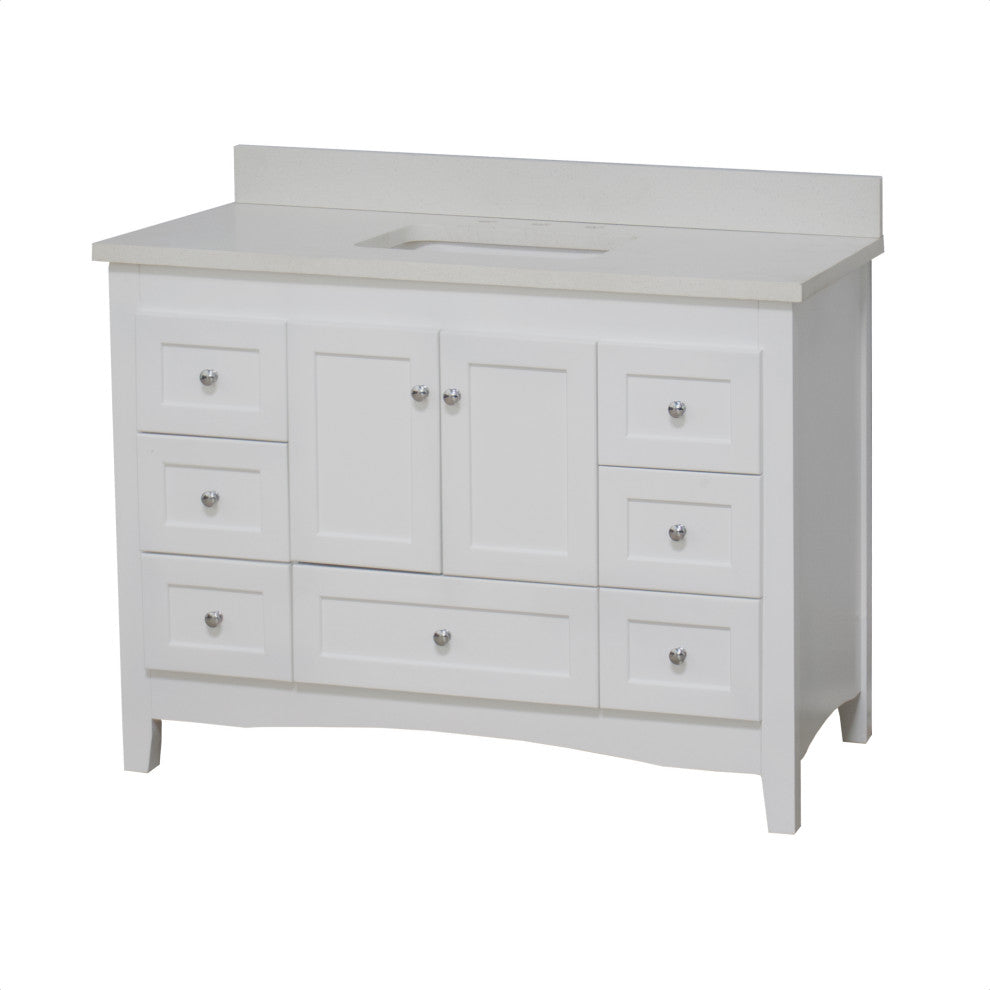 Abbey 48" Bathroom Vanity, White, Quartz