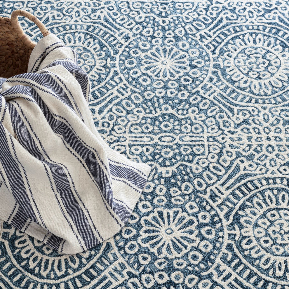 Dash & Albert Temple Ink Hand Micro Hooked Wool Rug, Blue, 2' x 3'