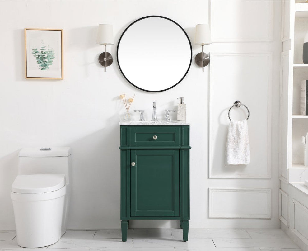 Home Living Vanity with Carrara White Marble Countertop, Green, 21", Single Sink