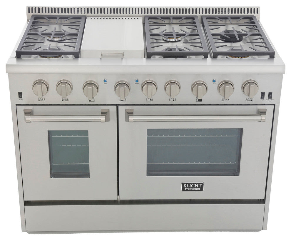 KUCHT Pro Style 48" Dual-Fuel Range, Stainless Steel, Classic Silver, Natural Gas