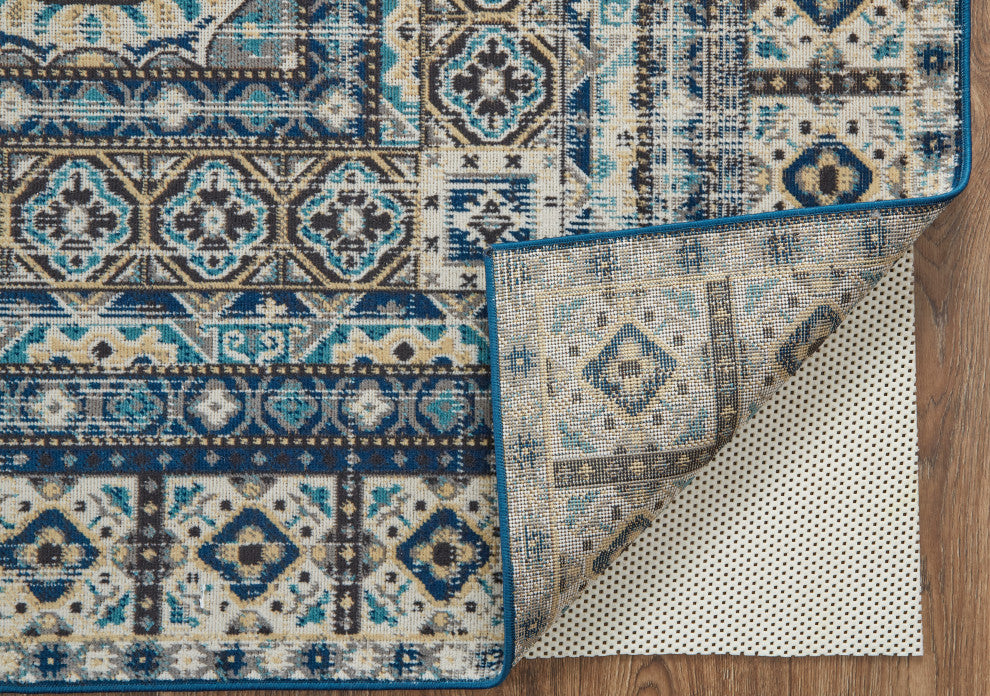 Weave & Wander Kezia Rug, Blue/Vanilla Beige, 12ft-10in x 15ft