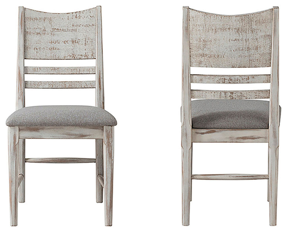 Modern Rustic Wooden Upholstered Dining Chair, Weathered White