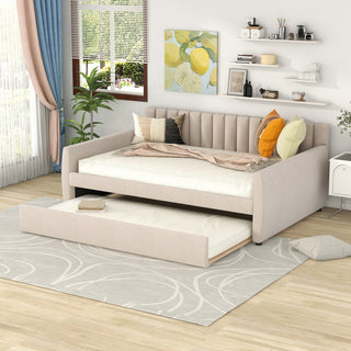 Gewnee Full Size Upholstered Daybed with Trundle,Beige