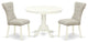 3Pc Dinette Set, Pedestal Table, 2 Chairs, Doeskin Chairs Seat, Linen White