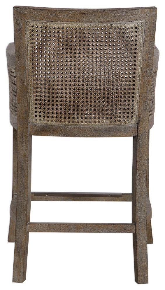 Uttermost 23466 Encore 23"W Rustic Beach Cane Counter Stool - Night Horizon