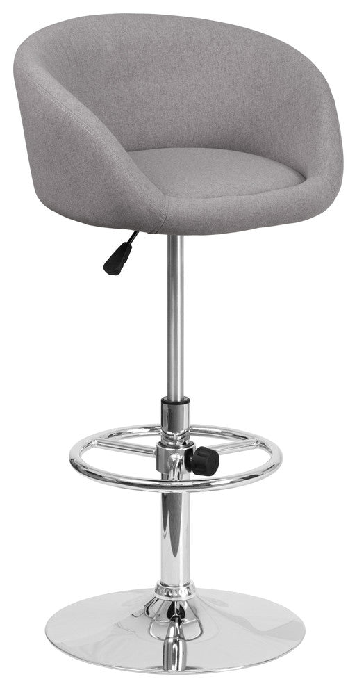 Contemporary Fabric Adjustable Height Barstool With Chrome Base, Gray