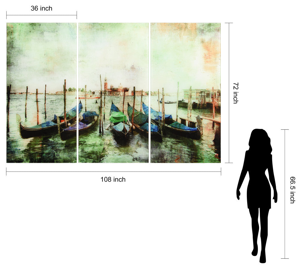 "Venice Gondolas" Frameless Free Floating Tempered Panel Graphic Wall Art Set