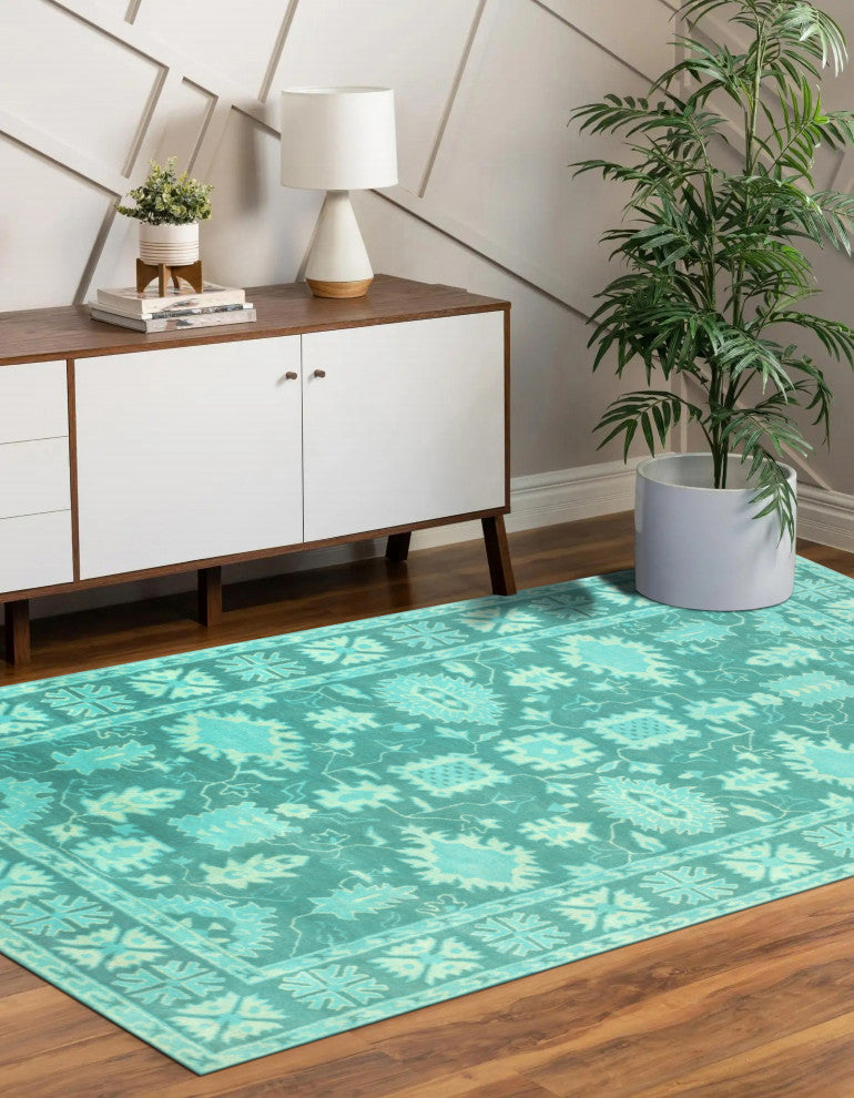Green Traditional Oriental Overdyed Area Rug