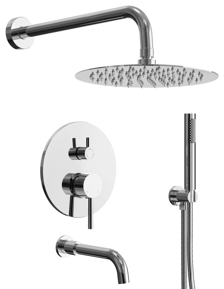 10" Wall Shower System with Tub Shower Faucet Set, Chrome