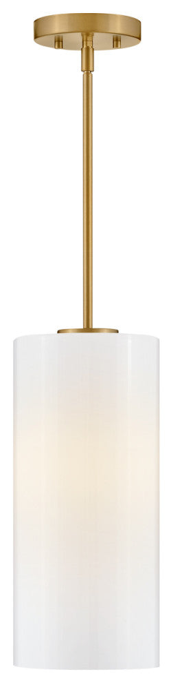 Lark Lane Single Cylindrical Pendant, Lacquered Brass + Cased Opal Glass