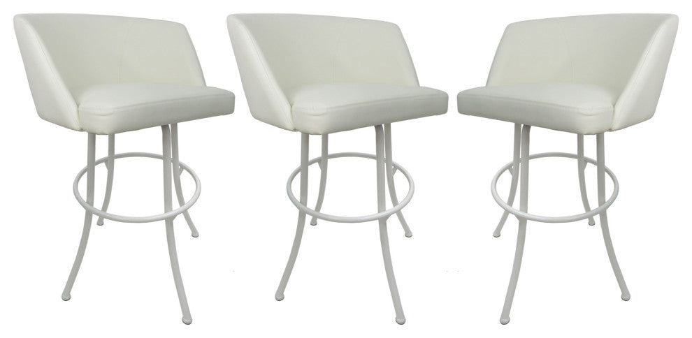 Joey Swivel Metal Stools, Set of 3, White, White, 26"