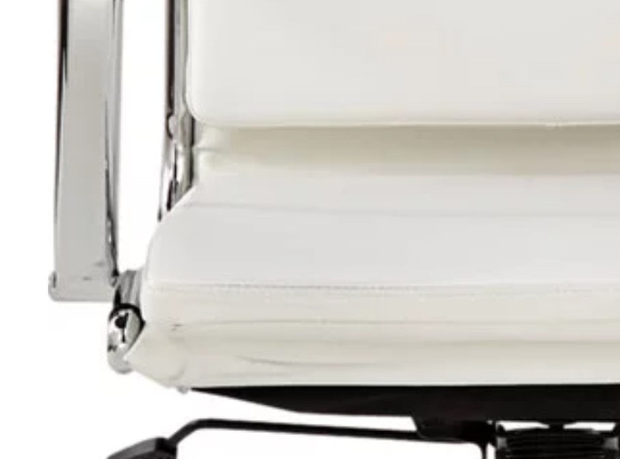 Contemporary Office Chair, Chrome Frame With Swivel White PU Seat & Ribbed Back