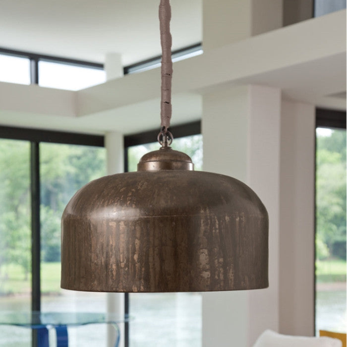 Oxidized Copper Bronze Metal Dome Pendant Light Chandelier Jute 20 inch Shade