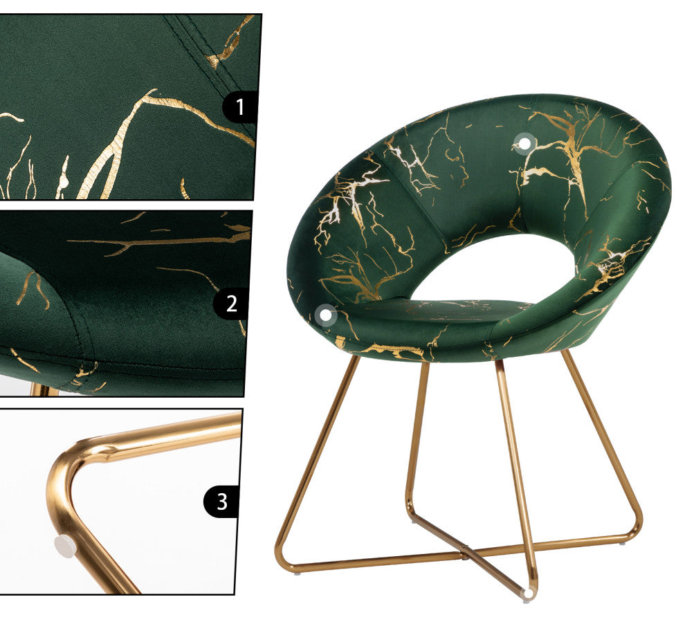 1 x Luxe Hot Stamped Velvet Papasan Accent Chair, Dark Green