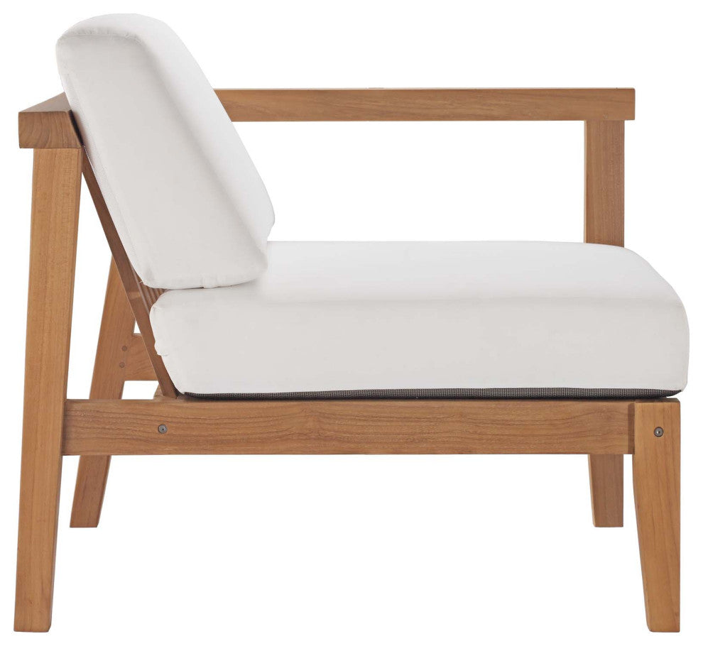 Lounge Chair, White Natural, Teak Wood, Modern, Outdoor Patio Hospitality