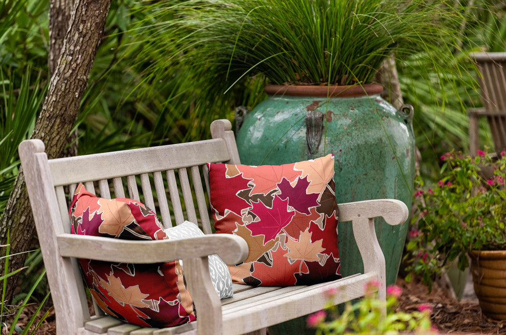 Leaf Pile Indoor/Outdoor Throw Pillow, Fuschia, 20"x20"
