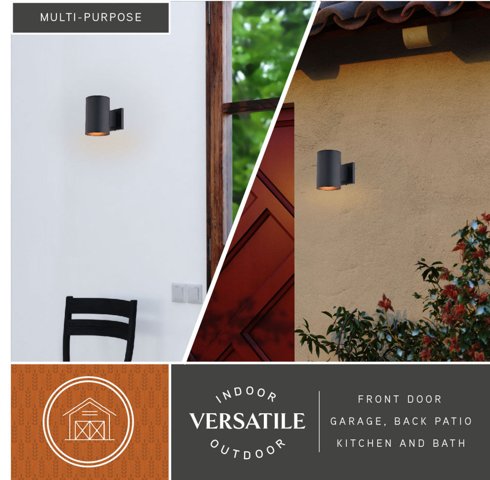 Chiasso Aluminum Cylinder 1 Light Dusk to Dawn Black Outdoor Wall Lantern