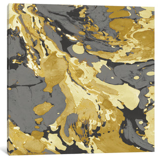 "Marbleized In Gold And Grey I" by Danielle Carson, Canvas Print, 26"x26"