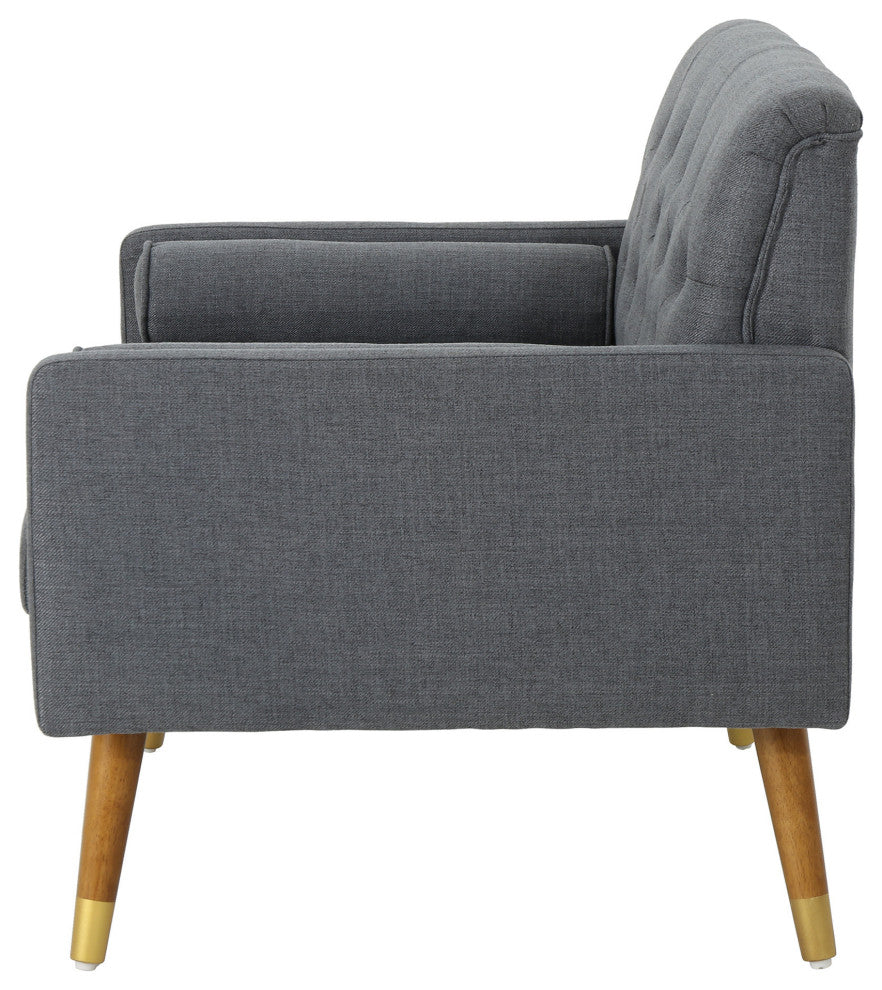 Nour Fabric Mid-Century Modern Club Chair, Dark Gray/Dark Walnut