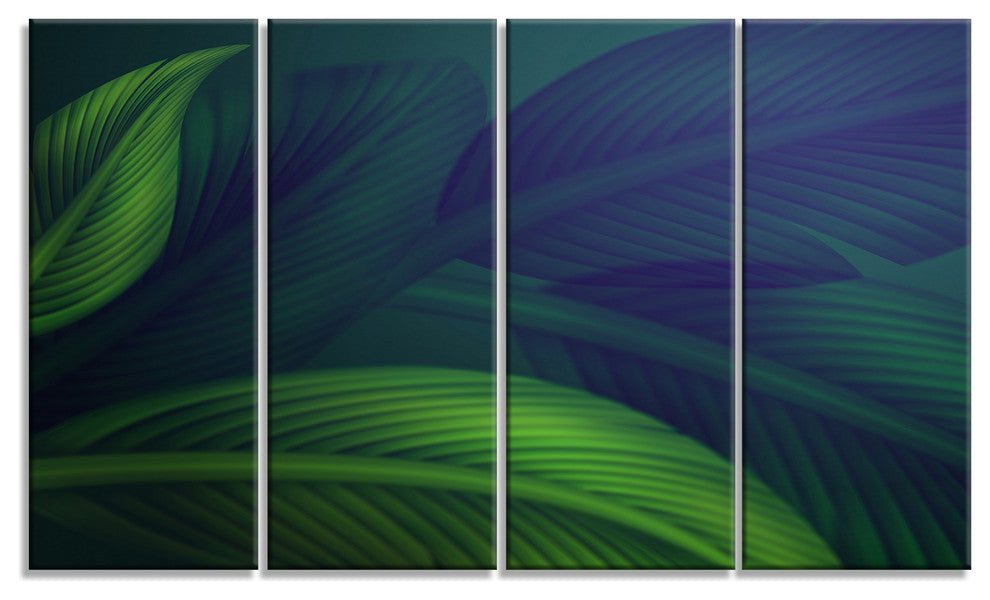 Tropic Jungle Leaves Background, Floral Canvas Art Print, 48"x28", 4 Panels