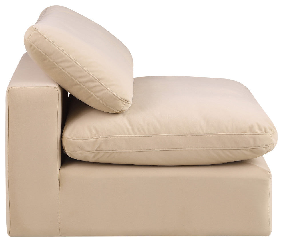 Comfy Beige Linen Textured Fabric Modular Chair, Beige, Velvet, Armless Chair