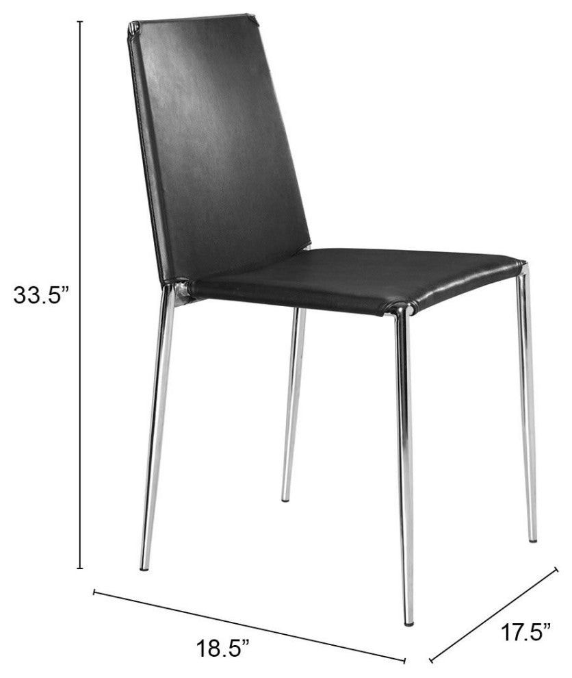 Dining Chair, Set of 4, Steel Metal, Fabric, Black, Chrome, Kitchen Cafe Bistro